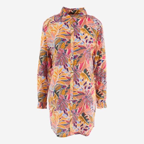 C & C CALIFORNIA Tropical Leaf Patterned Overshirt Swimsuit Cover Up Sz M - Picture 4 of 6